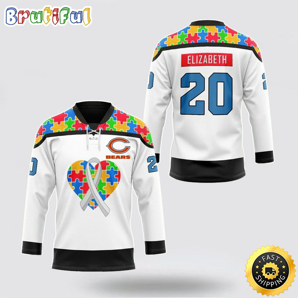 Personalized NFL Chicago Bears Hockey Jersey Autism Awareness Nfl Hockey Jersey For Fans