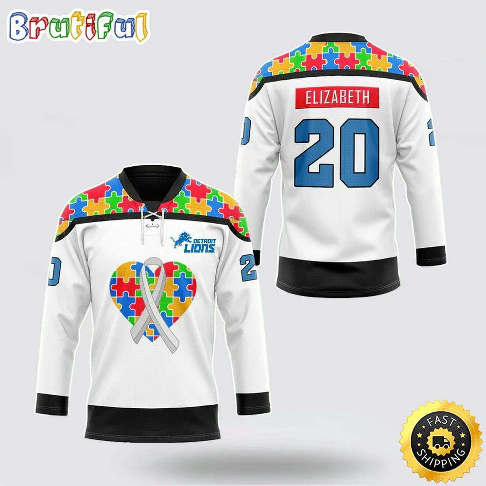 Personalized NFL Detroit Lions Hockey Jersey Autism Awareness Nfl Hockey Jersey For Fans