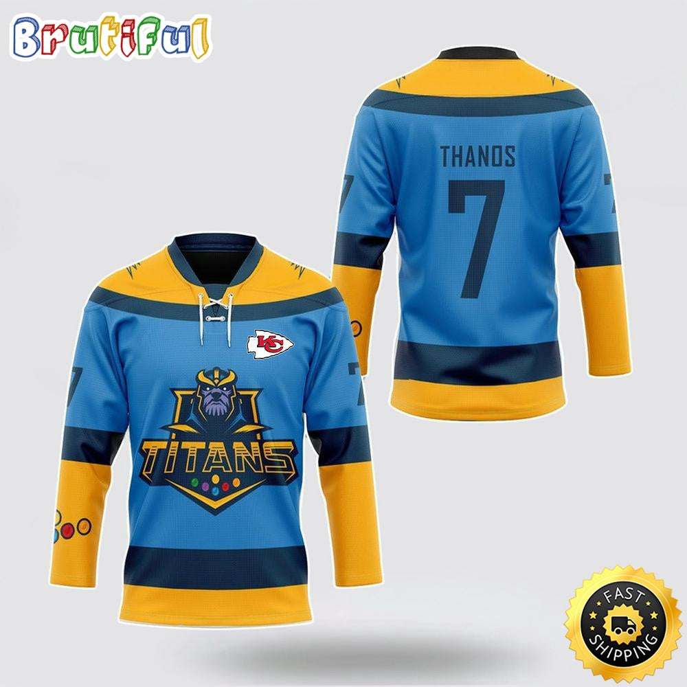 Personalized NFL Kansas City Chiefs Hockey Jersey Thanos Marvel Titan Nfl Hockey Jersey For Fans