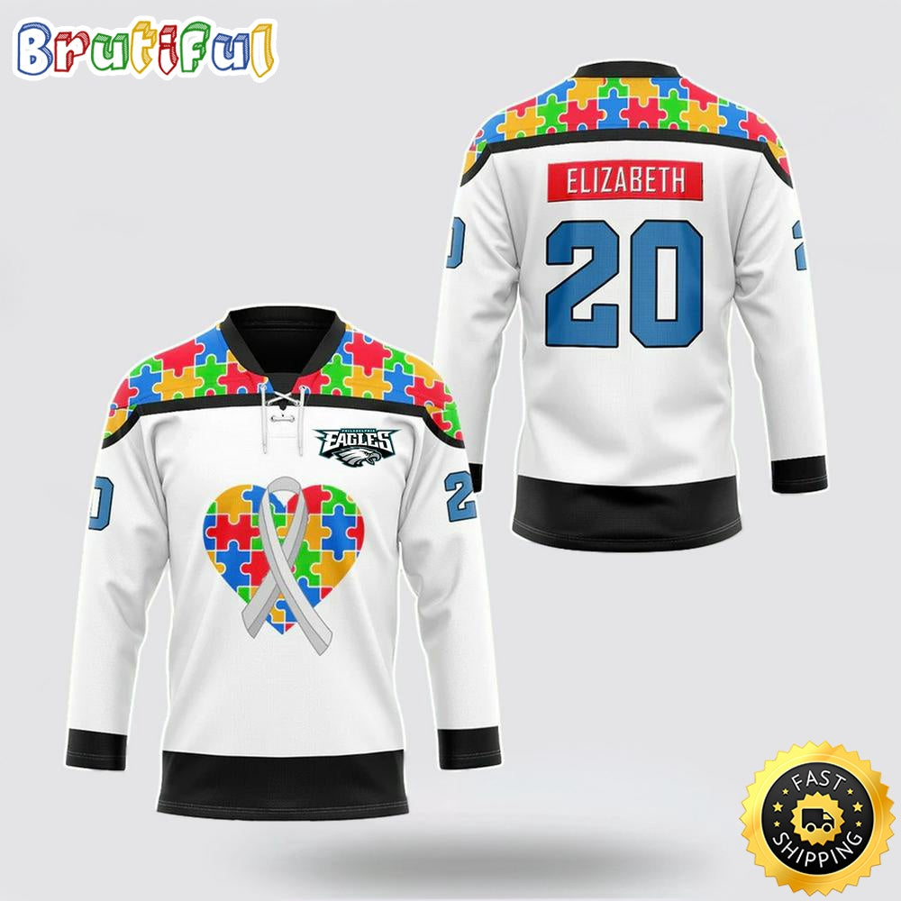 Personalized NFL Philadelphia Eagles Hockey Jersey Autism Awareness Nfl Hockey Jersey For Fans