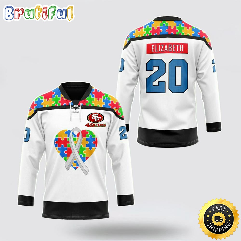 Personalized NFL San Francisco 49ers Hockey Jersey Autism Awareness Nfl Hockey Jersey For Fans
