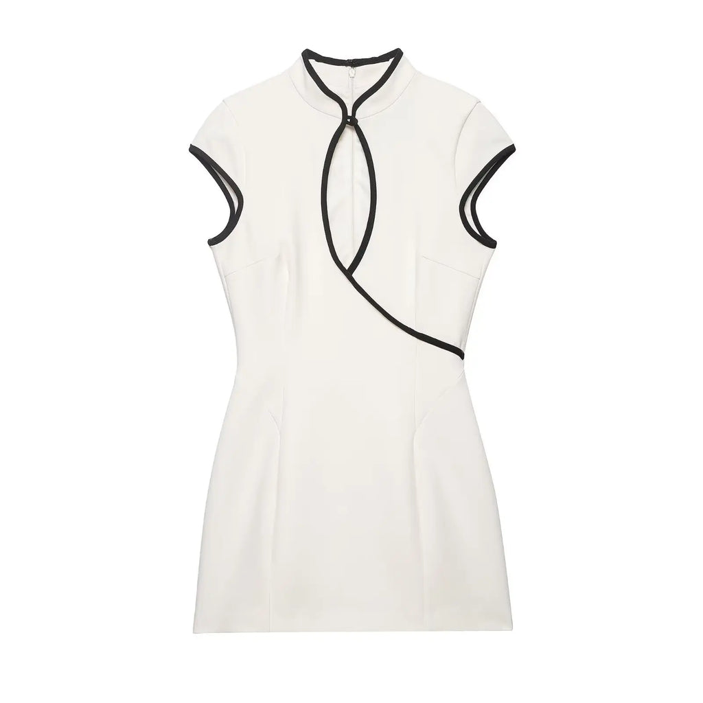 Sexy Slim Hollow Out Dress Women Contrast Sleeveless Waist-Closed Mini-Dresses Female 2026 Spring Summer Fashion Lady Robe